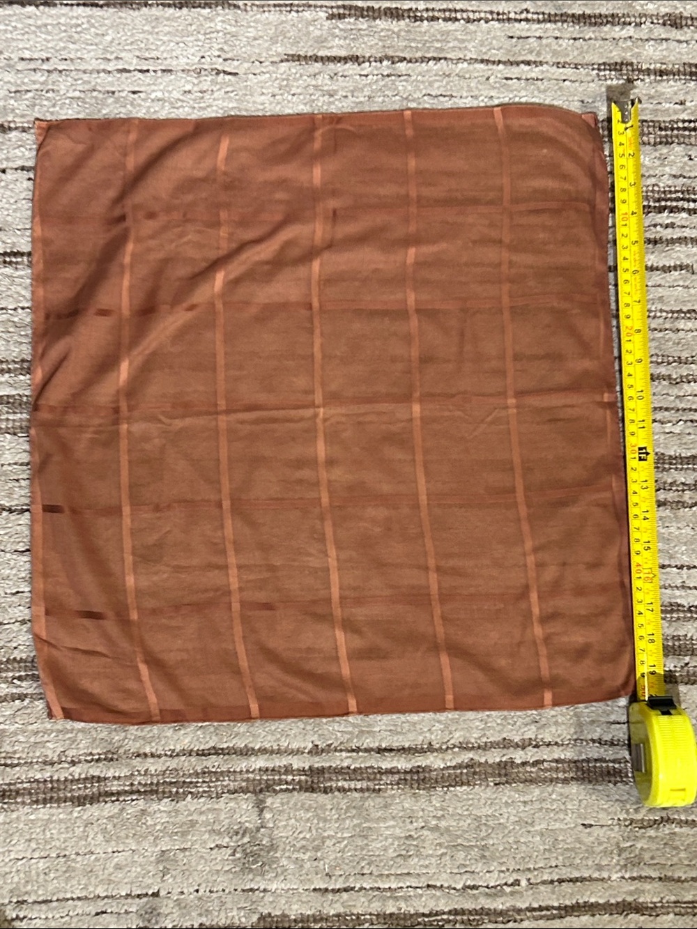 Brown Square Scarf with Subtle Check Stripes